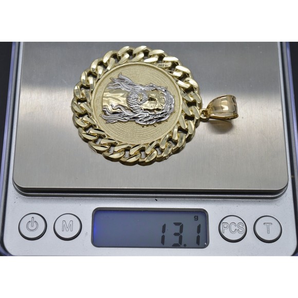 Real 10K Yellow Gold Jesus Head Curb Chain Frame Medallion Pendant 49.4mm 13.1gr - Picture 6 of 7